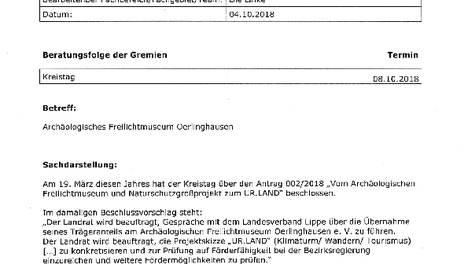Anfrage Archäologisches Freilichtmuseum Oerlinghausen